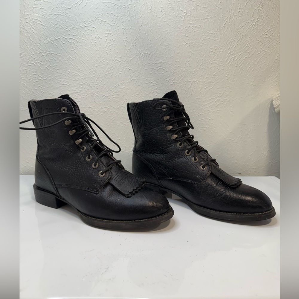 Ariat Heritage Lacer II Black Deertan Roper Boots Size 7C Narrow EUC - Picture 4 of 8